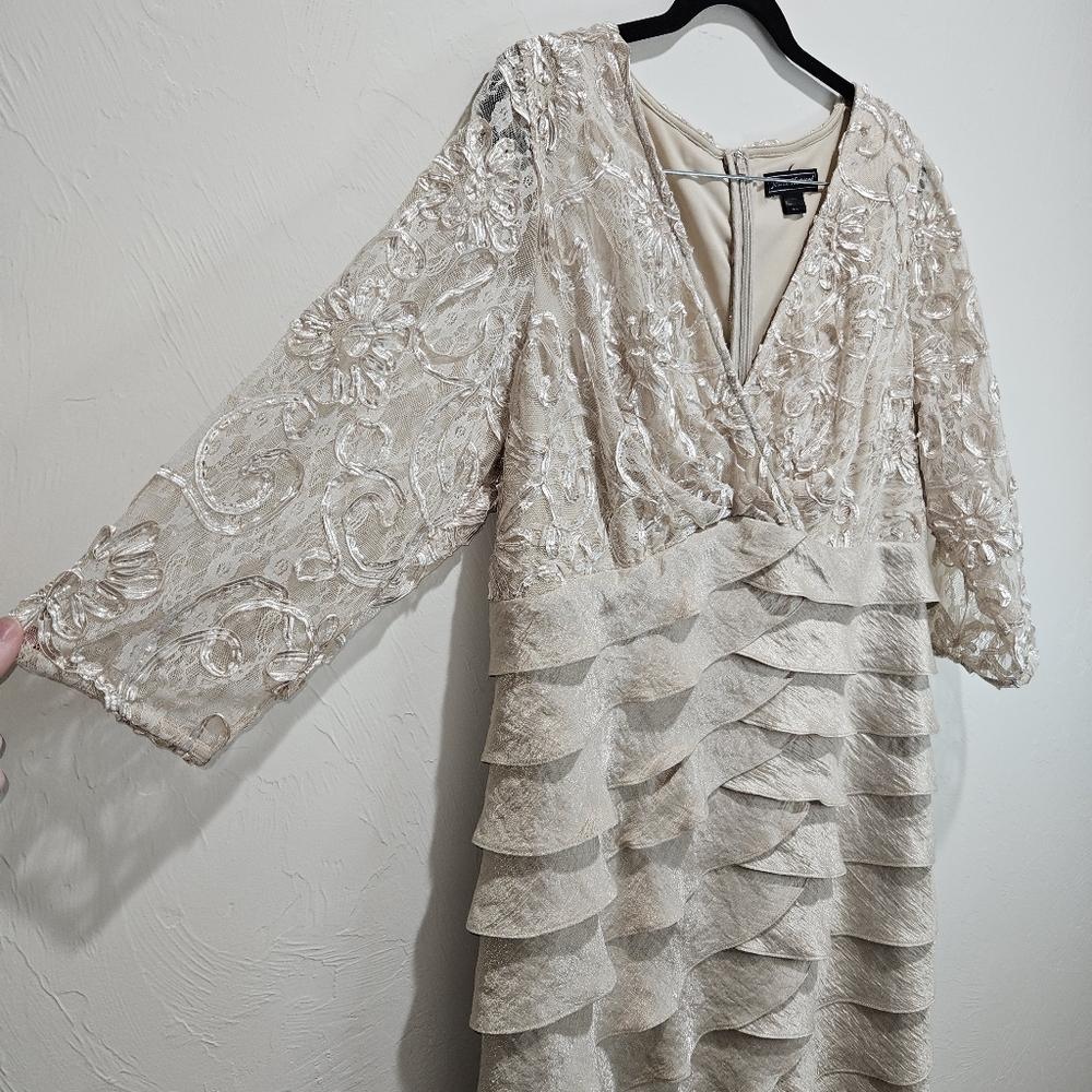 Dress Jessica Howard Elegant Lace Beige Ruffle Beautiful Women's Plus Size 2X - Picture 3 of 16